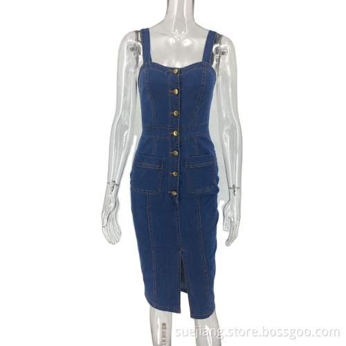 New Types of Women Sleeveless Jean Dresses